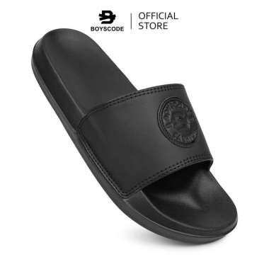 BOYSCODE Sendal Selop Karet Distro Pria Wanita Logo Emboss Fullblack / Slip On Pria / Slide Pria / S