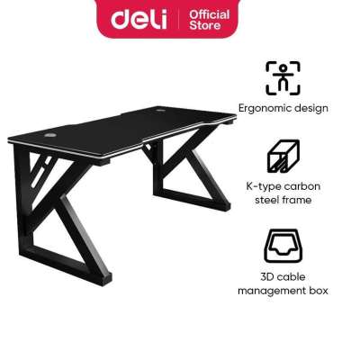 Deli Meja Gaming / Meja Komputer / Gaming Table Hitam Box Kabel E915X 100 cm