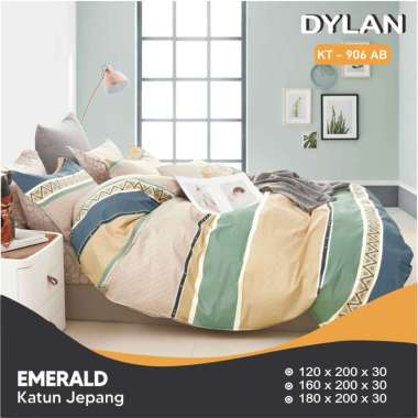 Sprei Set Katun Jepang Ukuran 120x200 Single Size Emerald Motif Minimalis Tinggi 30cm Dylan 160 x 20