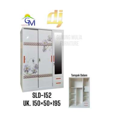 Lemari Pakaian Plat Sliding 3 Pintu Kaca SLD-151