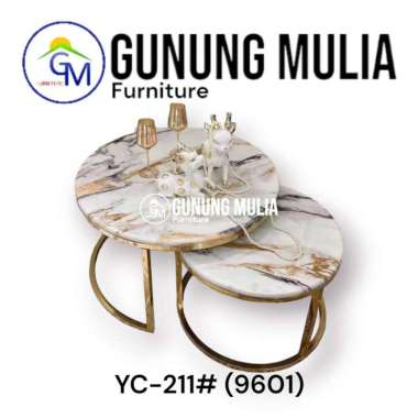 Meja Tamu 2 Tingkat Gold Granite Set Isi 2 Bulat Meja Kopi YC-210 VERSACE