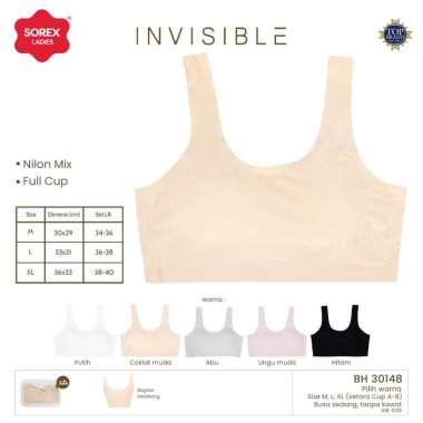 Sorex Invisible Bra Tanpa Kait Setara Cup A-B Full Cup Seamless Busa Tipis Tanpa Kawat Bra 30148 Siz