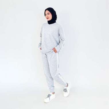 LEZAHRASIGNATURE Set Sporty Yola ABU-ABU Setelan Training Olahraga Wanita Pria Lengan Panjang Jumbo 