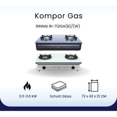 Kompor gas Rinnai Kompor Kaca RI 712 GA Tempered Glass Kompor Gas 2 Tungku Api Lilin