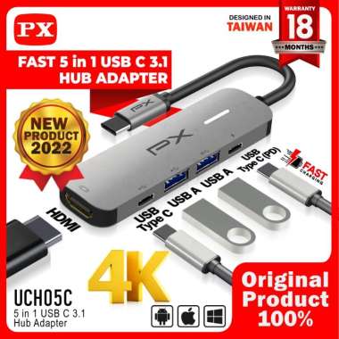Hub Converter USB Type C 3.1 to USB Type C 4K HDMI 5 in 1 PX UCH05C