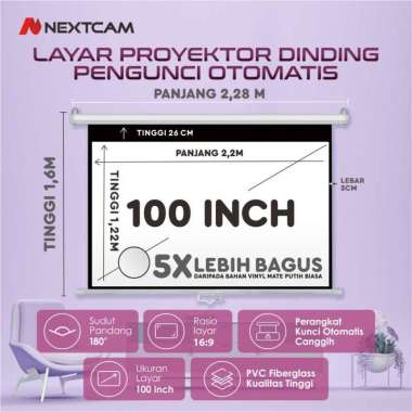 Nextcam layar gantung proyektor 100" screen projector 100inchi gantung auto lock bahan fiberglass pr
