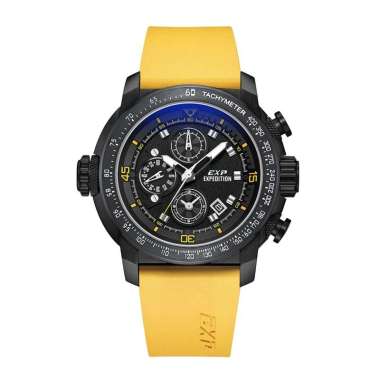 Jam Tangan Pria Expedition EXP EX 6335 GCREPBAYL Black Dial Yellow Rubber Strap