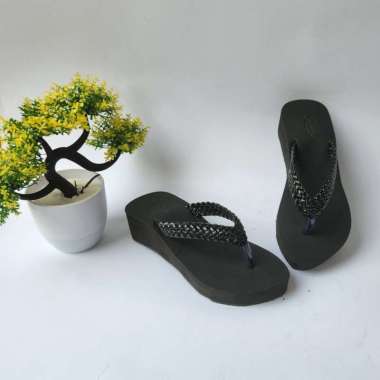 Sandal Spon Dewasa Sandal Jepit Wedges Sandal Perempuan SOL Karet 37 Hitam