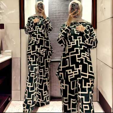 Hyuna One Set Wanita Kekinian Shakila Kemeja Setelan Wanita Lengan Panjang Celana Crinkle LD 110 cm 