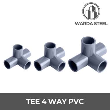 Tee Elbow 4 Way 90 deg PVC - T Siku Sambungan Pipa Cabang 4 Arah 1/2, 3/4, 1 Inch 1"