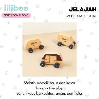 LILIBOO JELAJAH Mainan Edukasi Anak Bayi Balita Montessori Mobil Kayu Tradisional Pretend Play Motor