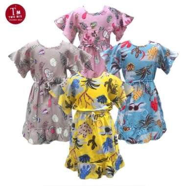 Two Mix Daster Anak Motif Kaktus Bahan Kain Rayon Super 4091 2 Biru