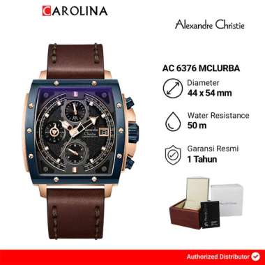 Jam Tangan Pria Alexandre Christie Chronograph AC 6376 MCLURBA Black Dial Brown Leather Strap