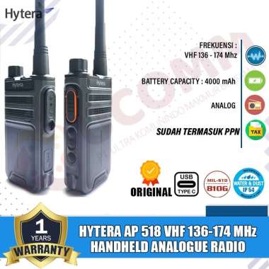 HYTERA Ap518 Ap 518 Single Band VHF 136-174 HT Hytera Ap-518 Ap518 Original Garansi Resmi