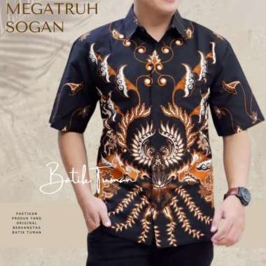 MEGATRUH SOGAN Kemeja Batik Pria Lengan Pendek Batik Katun Primisima XXL
