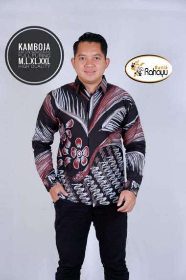 KAMBOJA HITAM Kemeja Batik Pria Lengan Panjang Batik Solo Eksklusif L