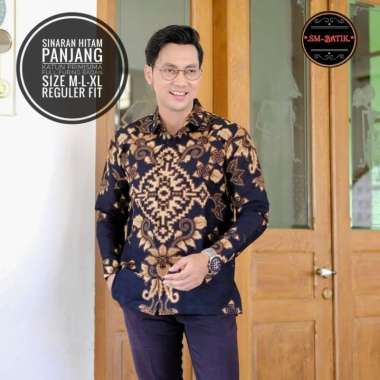 SINARAN HITAM Kemeja Batik Pria Lengan Panjang Batik Solo Eksklusif L