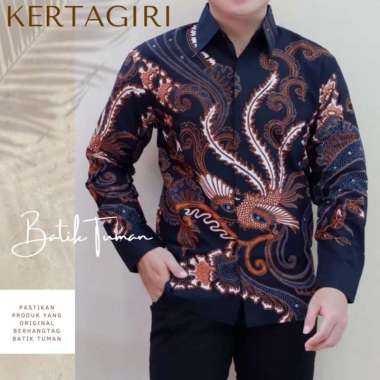 KERTAGIRI Kemeja Batik Pria Lengan Panjang Katun Primisima Batik Solo XXL Hitam