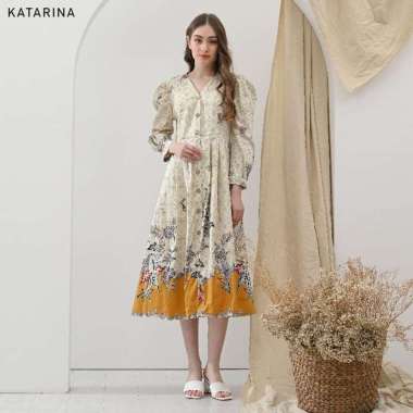 Evercloth Katarina Gamis Batik Dress Manopo Lengan Balon Model Kancing Dress Tunik Batik Wanita Musl
