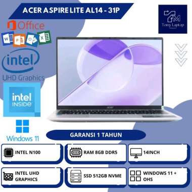 LAPTOP BARU ACER ASPIRE LITE AL14 - 31P INTEL N100 INTEL UHD RAM 8GB DDR5 SSD 512GB NVME 14INCH SLV