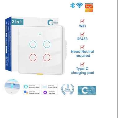 Tuya RF433 Wifi Smart Switch Dengan USB Type-C RF 433 Smart Home Light Touch Wall Switch 1 Gang 2 Ga