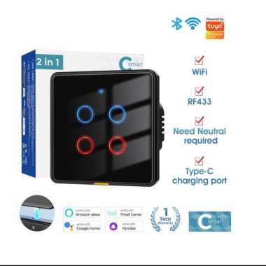 Tuya RF433 Wifi Smart Switch Dengan USB Type-C RF 433 Smart Home Light Touch Wall Switch 1 Gang 2 Ga