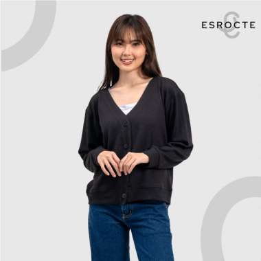 ESROCTE Atasan Wanita V-Neck Cardigan Knit Lusy Top - S-XL M Hitam