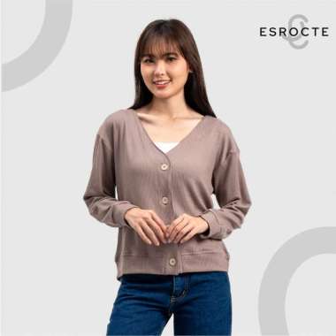 ESROCTE Atasan Wanita V-Neck Cardigan Knit Lusy Top - S-XL M Latte
