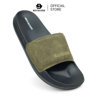 BOYSCODE Sendal Selop Kulit Pria Wanita Marcopolo Hitam Olive / Sandal Karet / Slip On / Slide / Slo