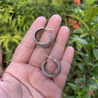 Anting Earrings Perak Silver Bali Bulat Hoop Lebar Tusuk Anyam Asli 925 hoop