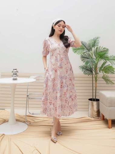 Floral Embroidery Dress | Dress Midi A-Line Bunga Bunga Prewedding Dress Pantai pink