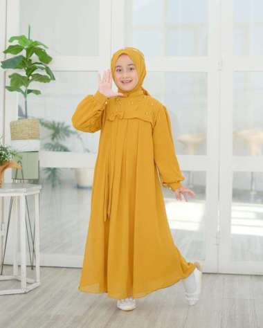 Kiukiu Qiran Dress Gamis Anak Perempuan + Pashmina - Set Baju anak dan kerudung -Gamis anak 4-9 Tahu