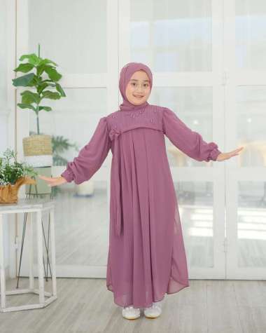Kiukiu Qiran Dress Gamis Anak Perempuan + Pashmina - Set Baju anak dan kerudung -Gamis anak 4-9 Tahu