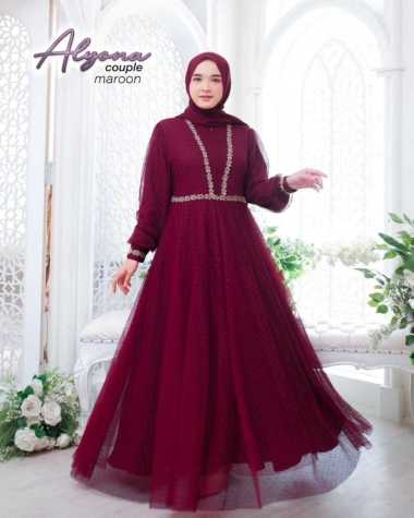 KIUKIU ALYONA DRESS - GAMIS MUSLIMAH BAHAN SYAKILLA MIX TILE - RENDA DADA - GAMIS XL BUSUI IKAT PING