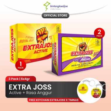 Extra Joss Active 1 Pack (12 Sachet) + Extra Joss Laki Anggur 2 Pack (12 Sachet) FREE Gantungan Kunc