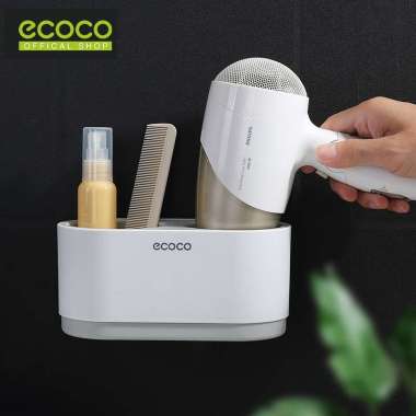 ECOCO Multifunctional Hair Dryer Holder - Tempat Hair Dryer Tempat Sisir Tempat Sikat Gigi Odol Gray