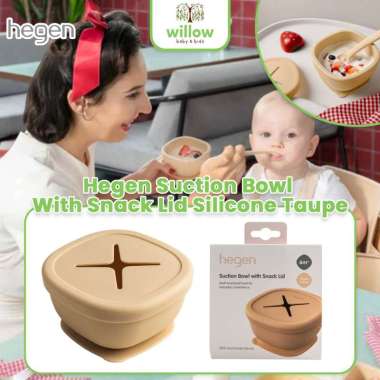 Perlengkapan Makan Bayi - Hegen Suction Bowl With Snack Lid Silicone Taupe