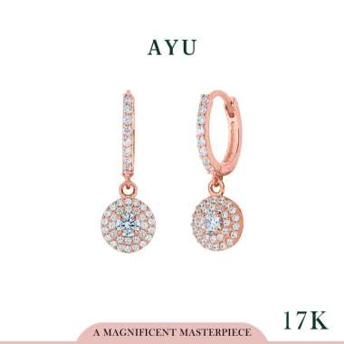 AYU Anting Emas - Round Double Halo Pave Doughnut Earrings 17k Rose Gold