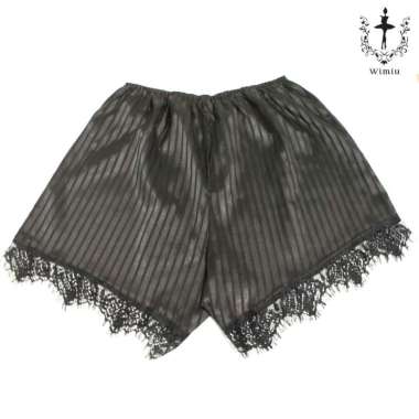 WIMIU AFF Celana Pendek Satin Celana Rumah Wanita Santai Casual Shorts Short Pants Black Garis