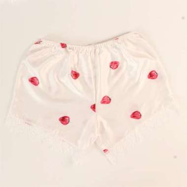 WIMIU AFF Celana Pendek Satin Celana Rumah Wanita Santai Casual Shorts Short Pants White Strawberry