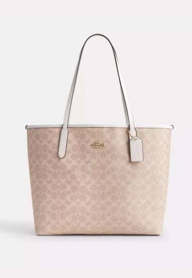 Coach City Tote In Signature Canvas Gold Light Khaki Chalk