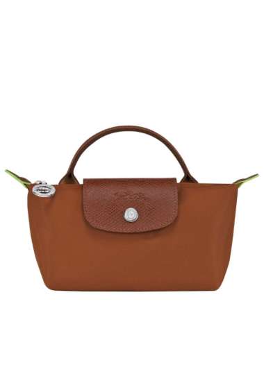 Longchamp Le Pliage Green Pouch With Handle Cognac