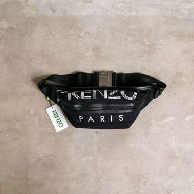 Kenzo Paris Text White Bumbag / Waist Bag / Belt Bag in Black