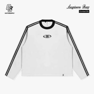 OOTDSUPPLY Longsleeve Boxy Double Stripe Neocore Embroidery l Oversize T-Shirt Lengan Panjang l Kaos