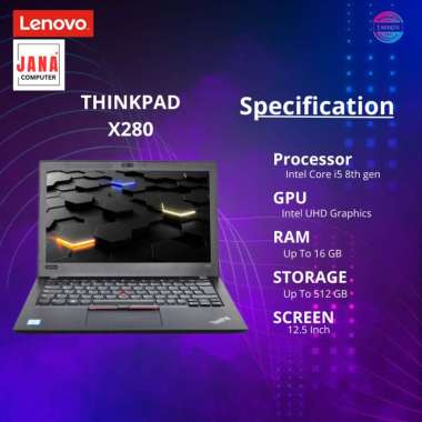 LAPTOP LENOVO THINKPAD X280 TOUCH Core i5 Gen 8 Ram 8GB SSD 256GB 13"
