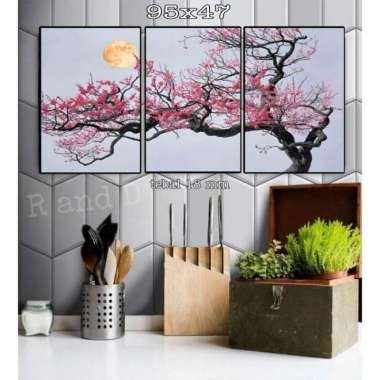 Hiasan Dinding Gambar Bunga Sakura Ukuran 95x47 Dekorasi Gambar Rangkaian Foto Poster Sambung Bingka