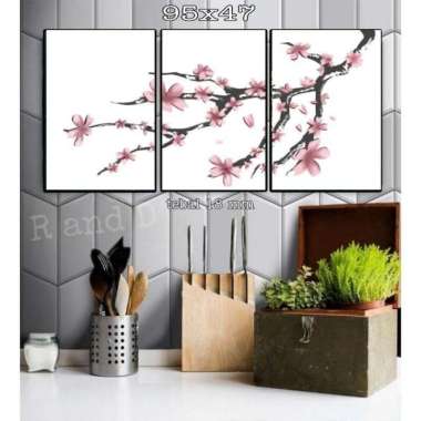 Hiasan Dinding Gambar Bunga Sakura Ukuran 95x47 Dekorasi Gambar Rangkaian Foto Poster Sambung Bingka