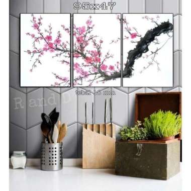 Hiasan Dinding Gambar Bunga Sakura Ukuran 95x47 Dekorasi Gambar Rangkaian Foto Poster Sambung Bingka