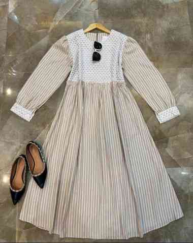 Kiukiu Depira Midi - Gamis Salur Katun fit XL-XXL - Gamis Midi Dress Motif Salur Stripe Katun Adem M