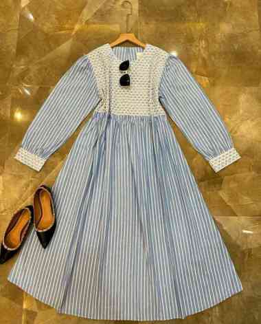 Kiukiu Depira Midi - Gamis Salur Katun fit XL-XXL - Gamis Midi Dress Motif Salur Stripe Katun Adem B